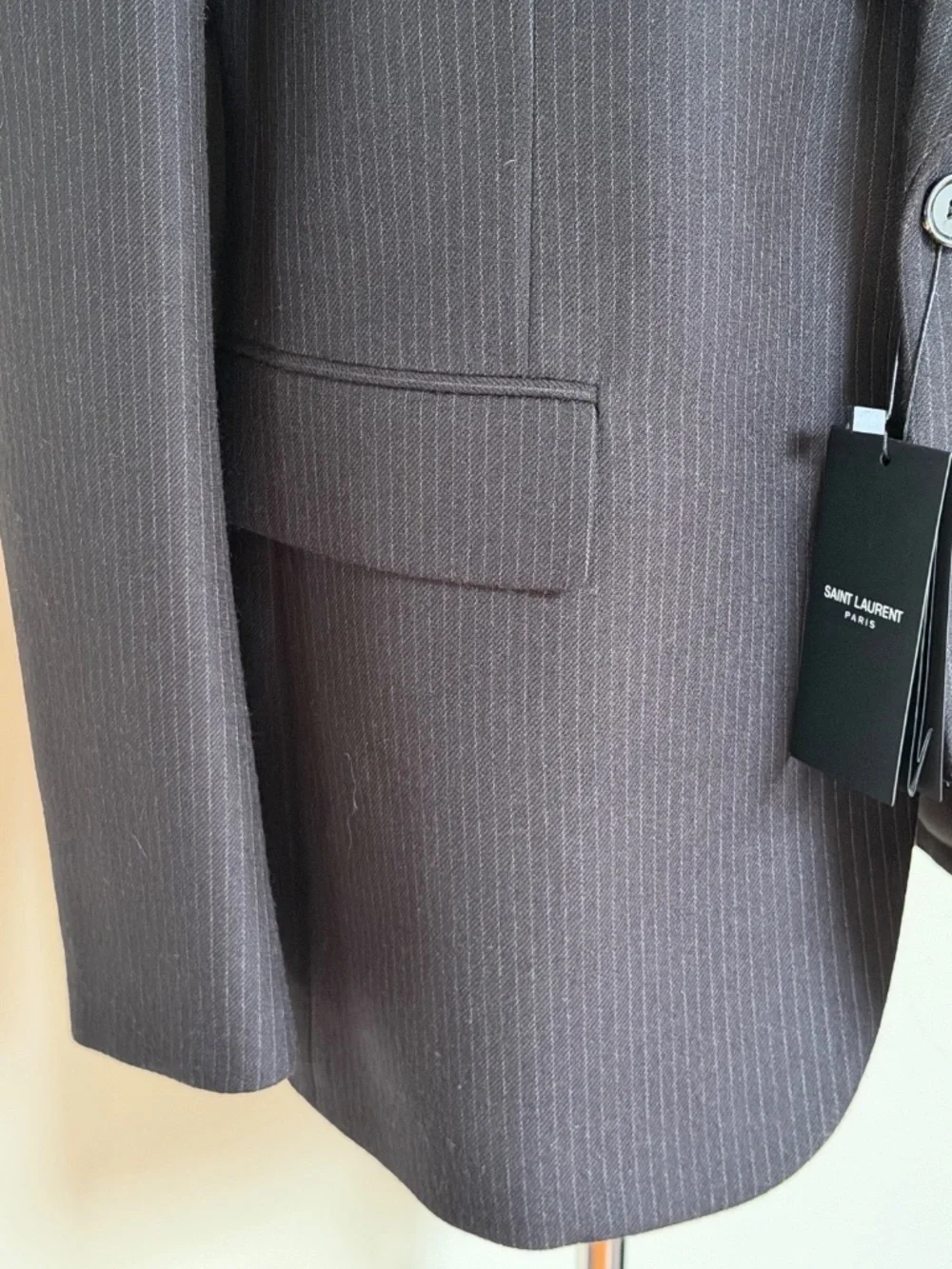 Saint Laurent YSL Black Micro Pinstripe Wool Tailleur Blazer Jacket